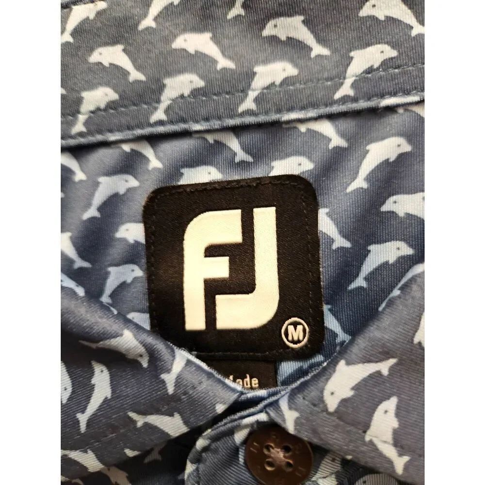FJ Footjoy mens medium DOLPHIN AOP Birkdale Golf Club blue white performance - Picture 5 of 9
